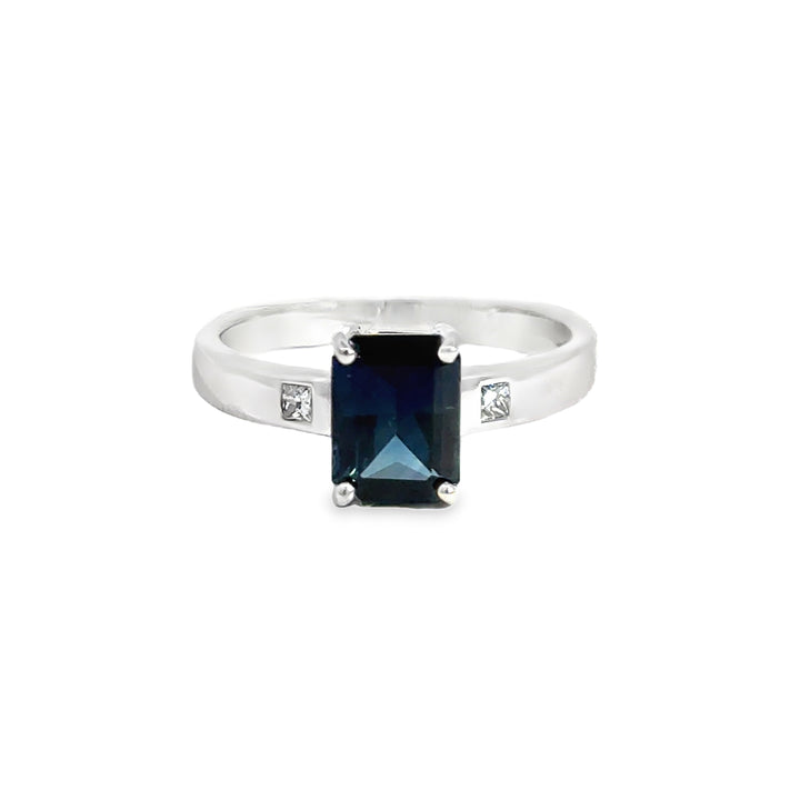 1.59CT Blue Sapphire &amp; Diamond Ring in 14K White Gold