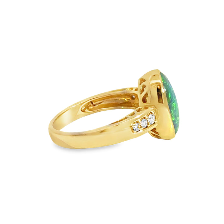 3.03CT Opal &amp; Diamond Ring in 14K Yellow Gold