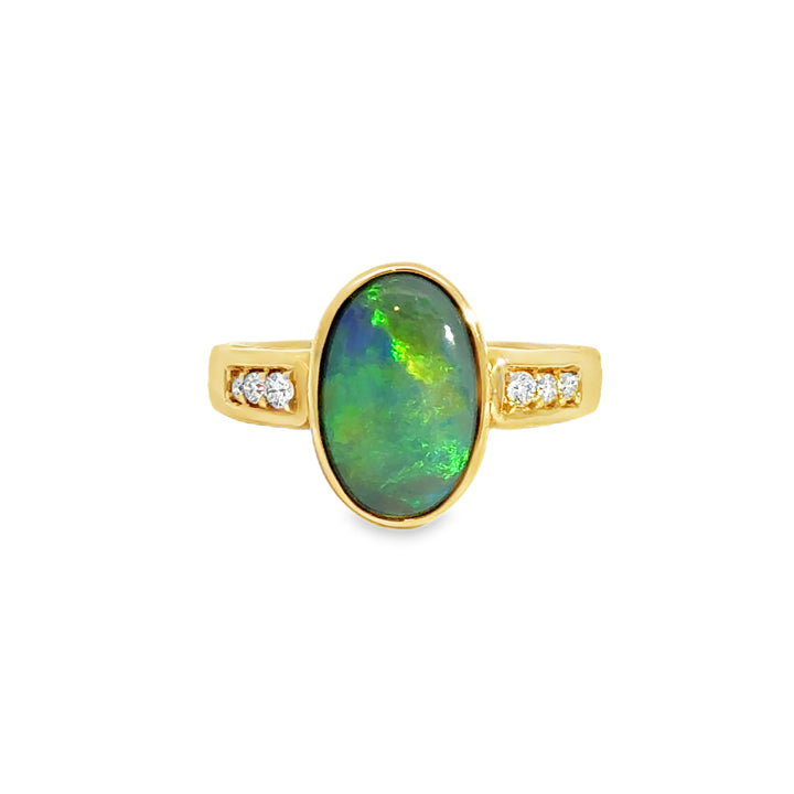 3.03CT Opal &amp; Diamond Ring in 14K Yellow Gold