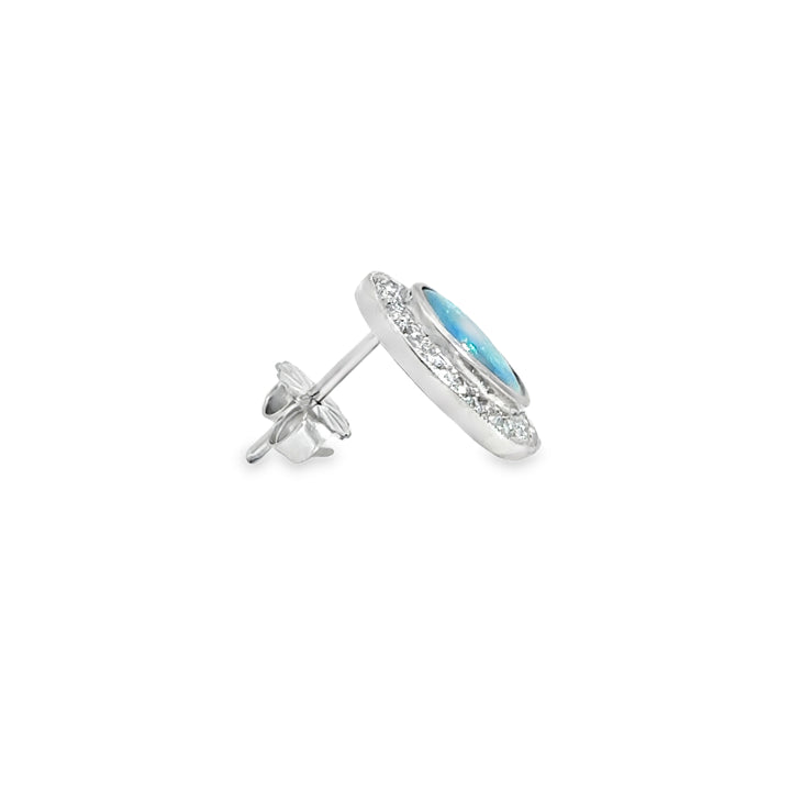 0.95CTW Lightning Ridge Black Opal &amp; Diamond Stud Earrings in 18K White Gold