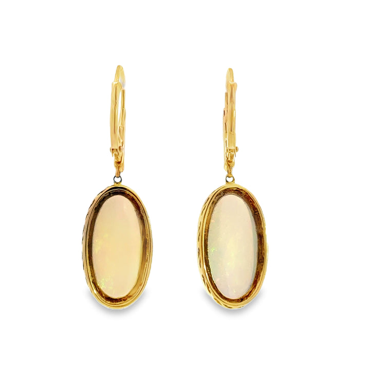 7.36CTW Ethiopian Opal Drop Earrings in 14K Yellow Gold