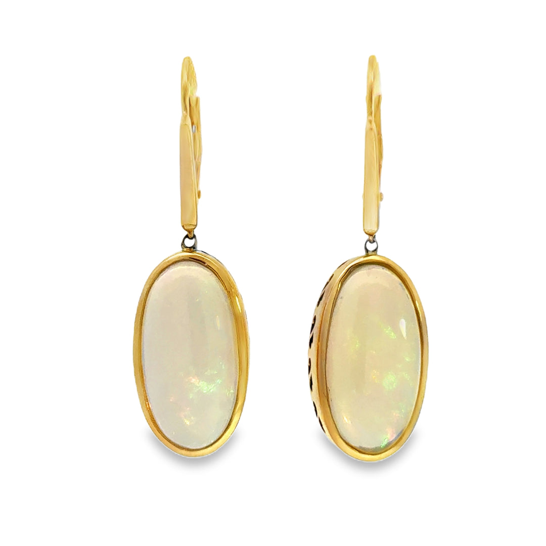 7.36CTW Ethiopian Opal Drop Earrings in 14K Yellow Gold