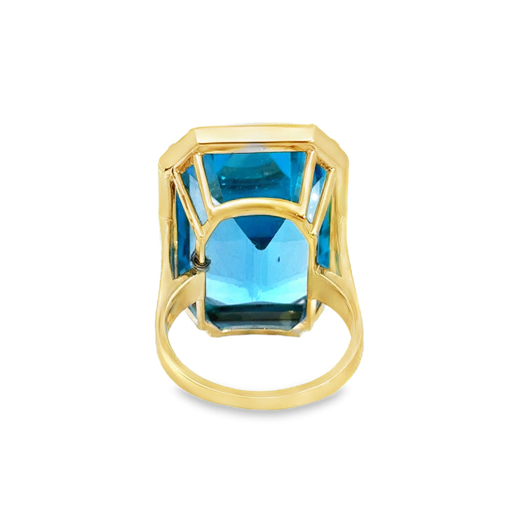 14K Yellow Gold Large Blue Topaz & Diamond Ring