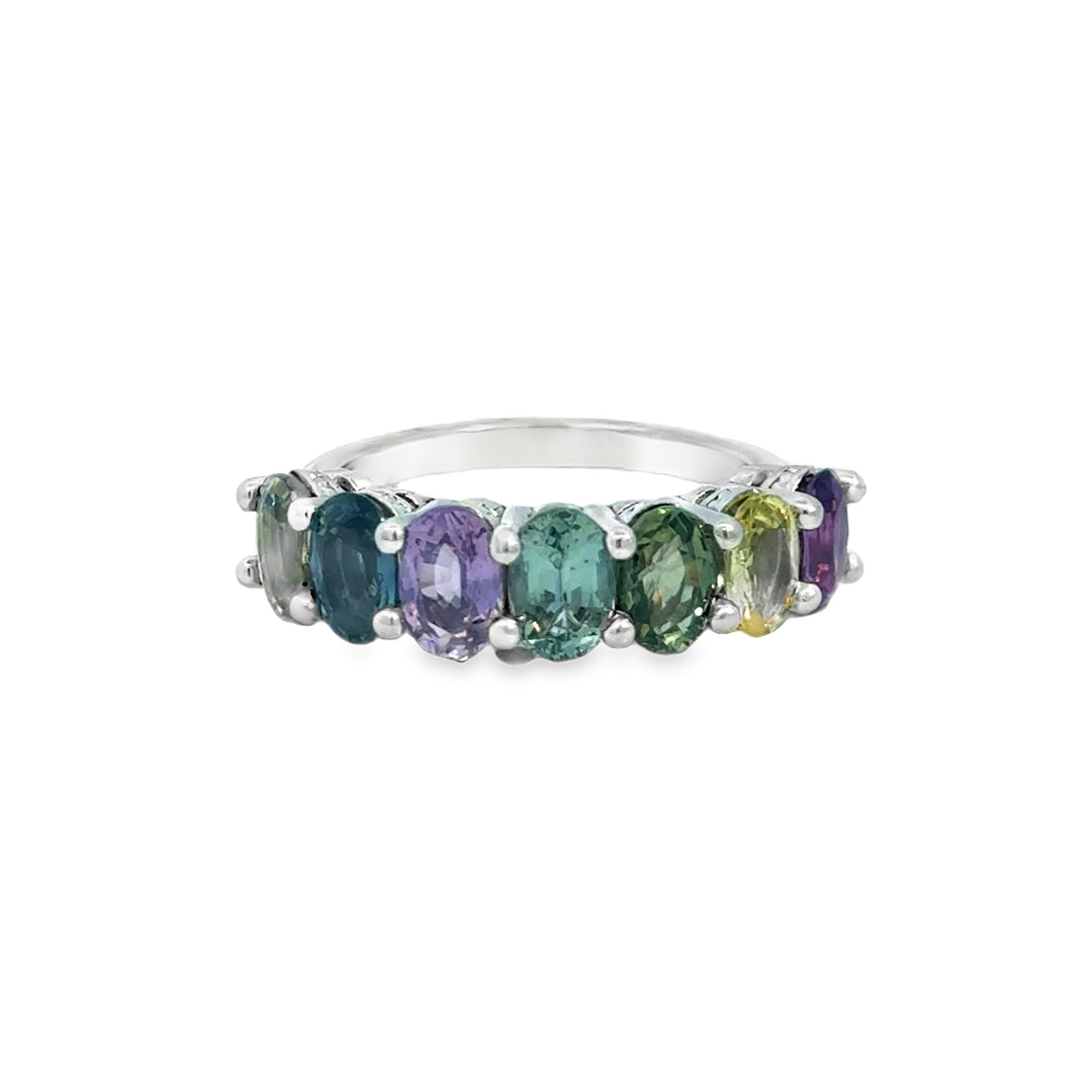 14K White Gold Multi-Color Sapphire Ring