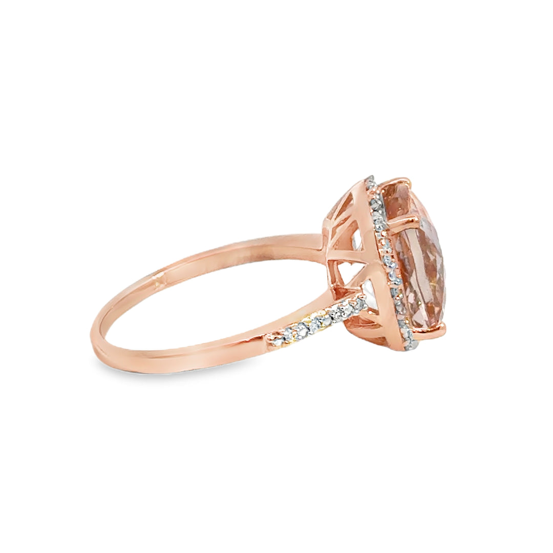 10K Rose Gold Morganite & Diamond Halo Ring