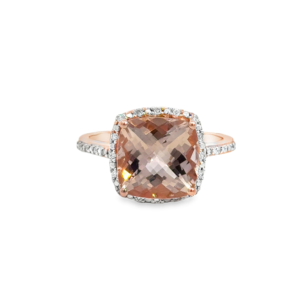 10K Rose Gold Morganite & Diamond Halo Ring