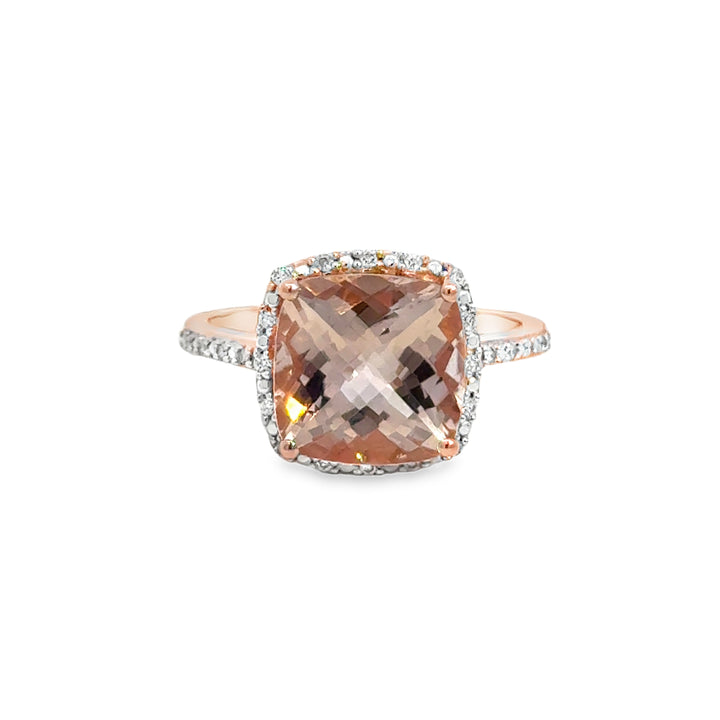 10K Rose Gold Morganite & Diamond Halo Ring