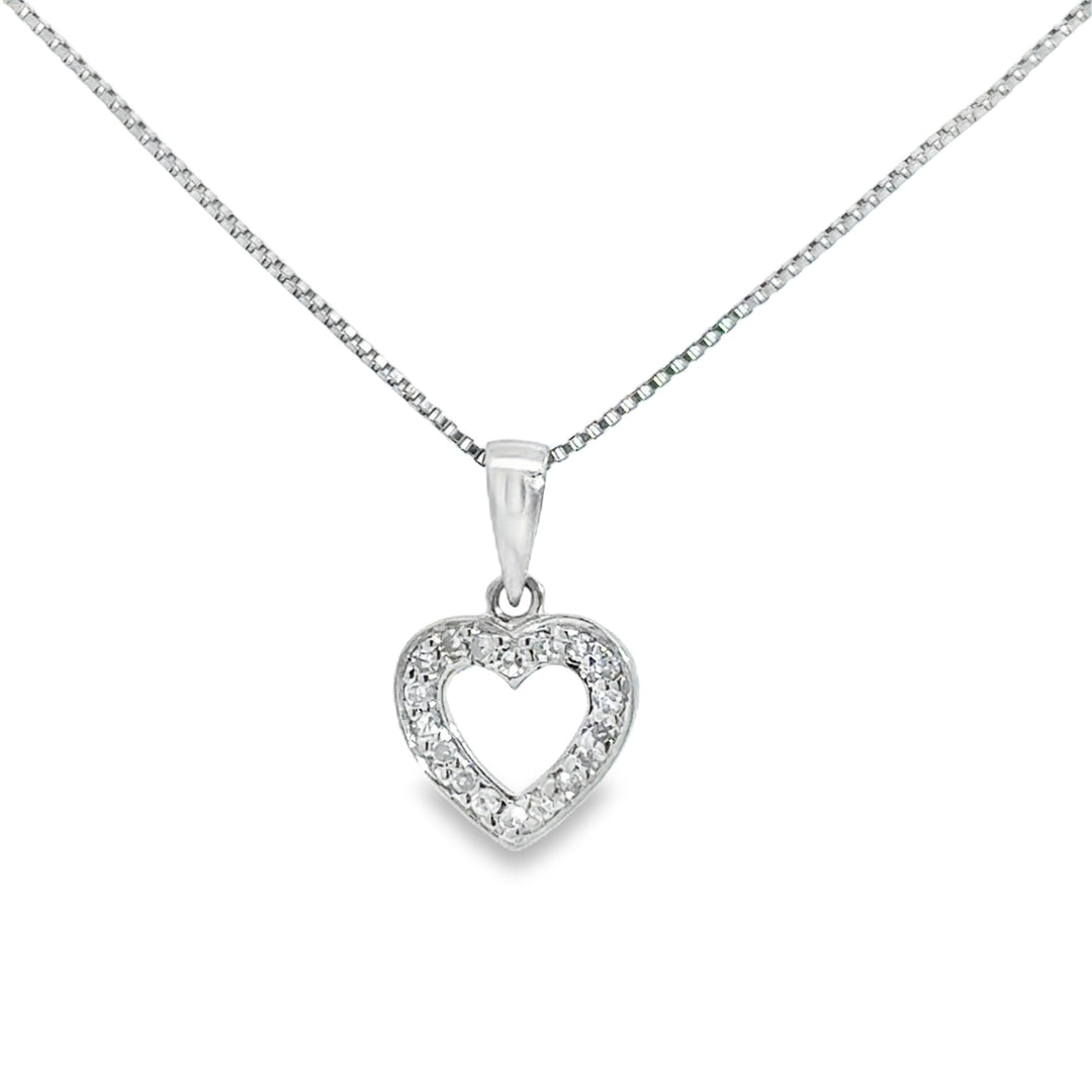 0.10 CTW Diamond Petite Open Heart Necklace in 14K White Gold