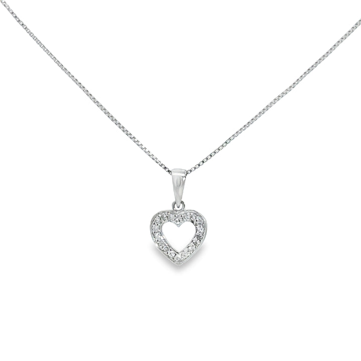 0.10 CTW Diamond Petite Open Heart Necklace in 14K White Gold