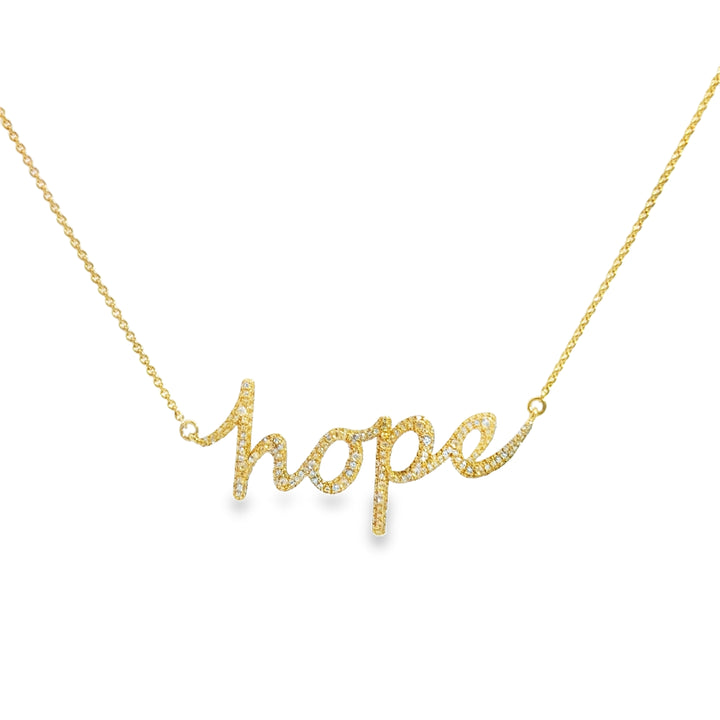 Diamond “Hope” Script Necklace – 18K Yellow Gold