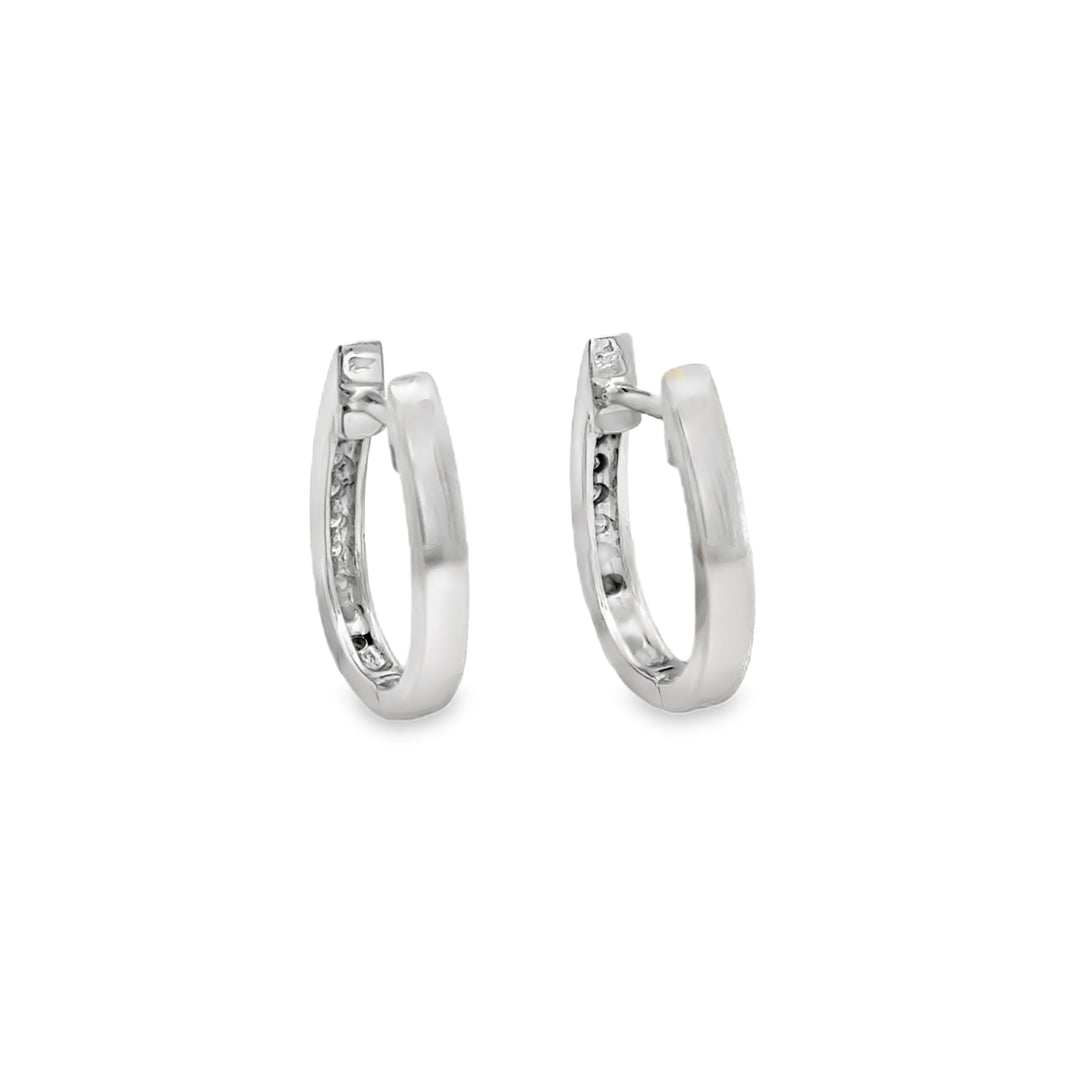 0.20 CTW Diamond 14K White Gold Oval Hoop Earrings