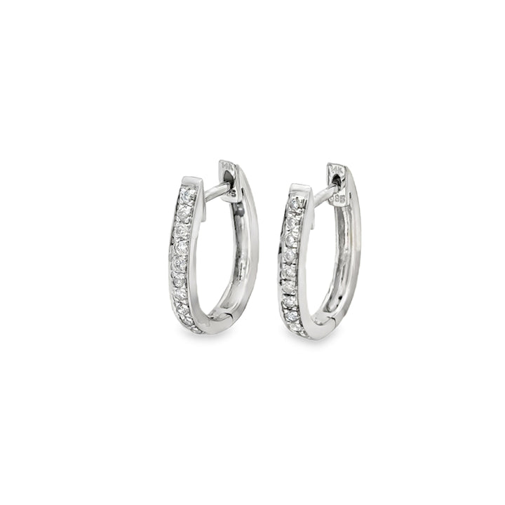 0.20 CTW Diamond 14K White Gold Oval Hoop Earrings
