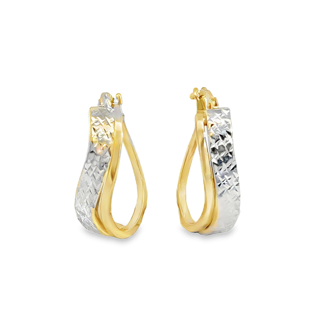 14K Two-Tone Gold Wave Hoop Earrings