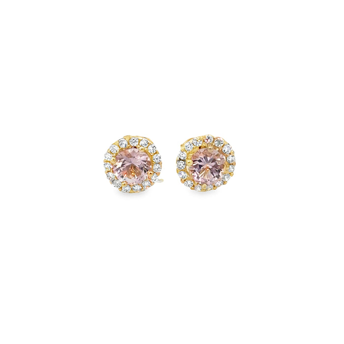 0.14 CTW Diamond 14K Yellow Gold Morganite Stud Earrings
