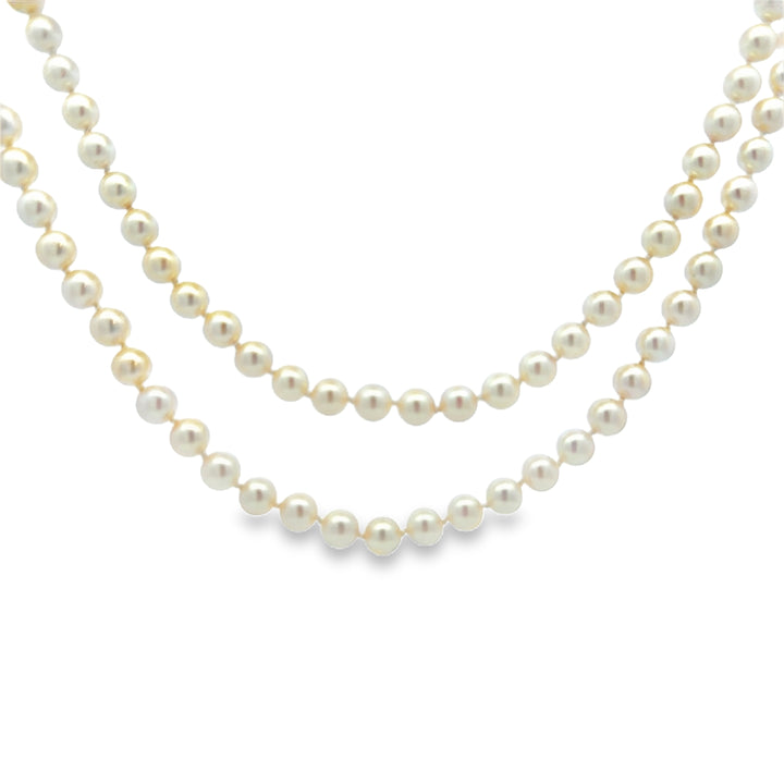 6.5mm Creamy White Pearl Strand Necklace 37" with 14K Yellow Gold Clasp