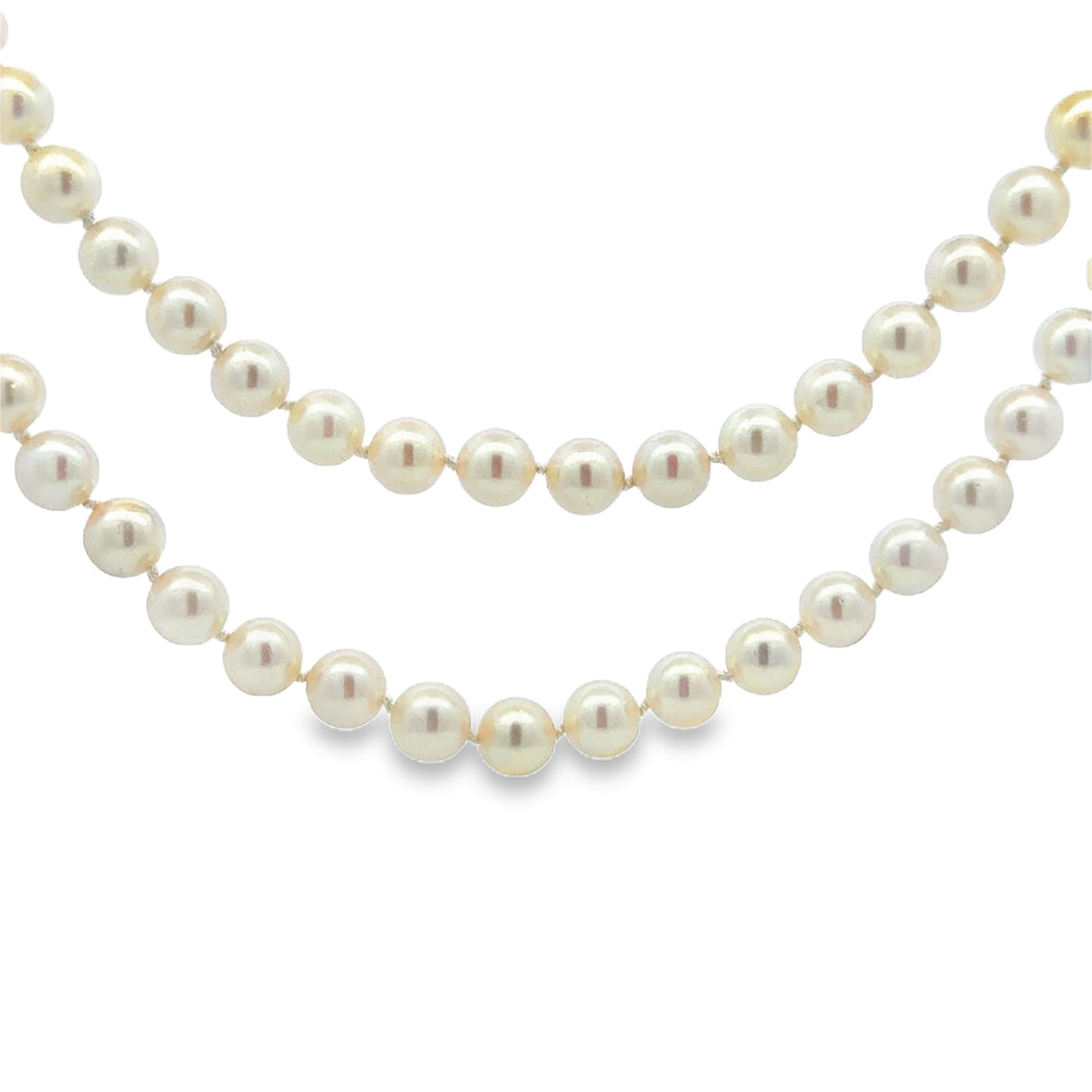 6.5mm Creamy White Pearl Strand Necklace 37" with 14K Yellow Gold Clasp