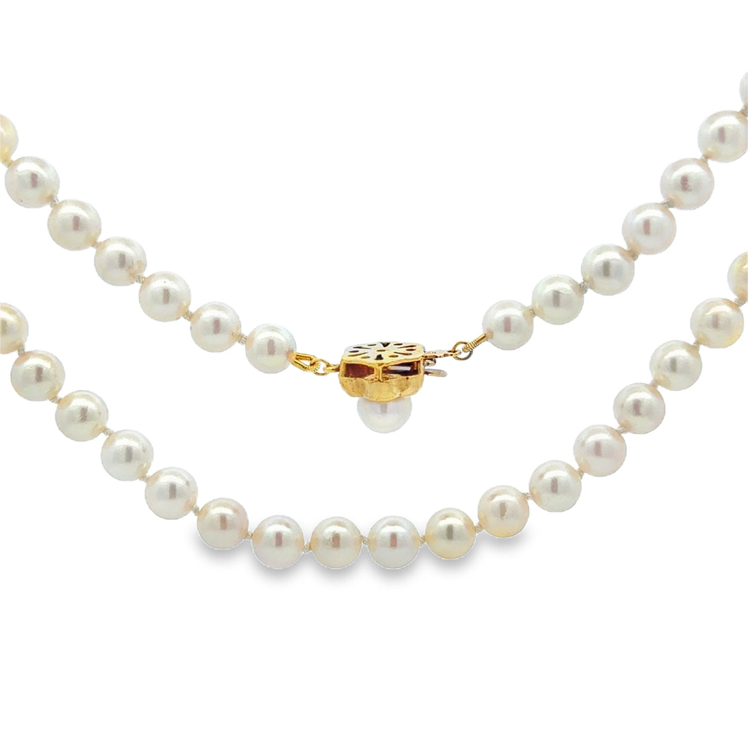 6.5mm Creamy White Pearl Strand Necklace 37" with 14K Yellow Gold Clasp