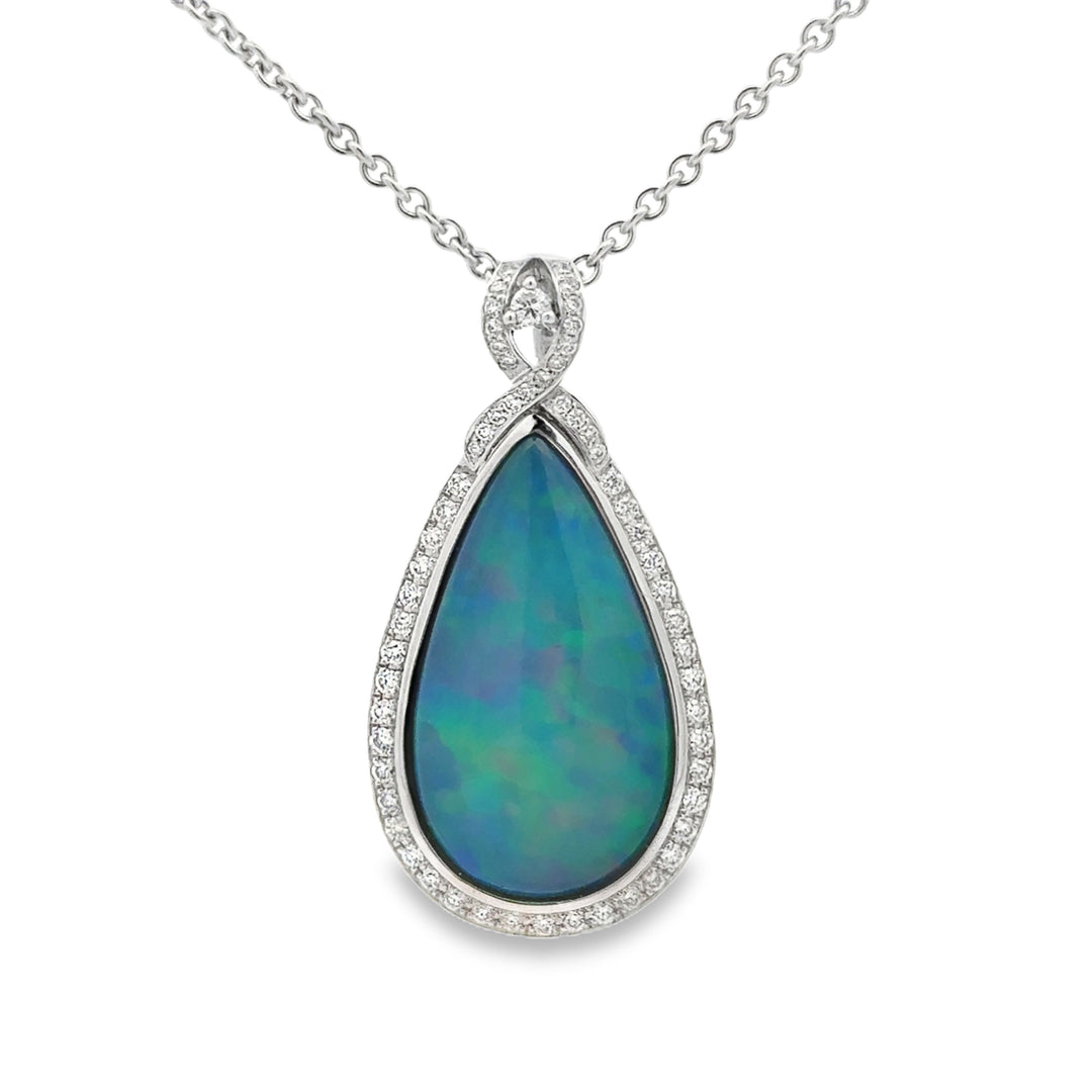 5.82 CT Opal &amp; 0.52 CTW Diamond 14K White Gold Pendant Necklace