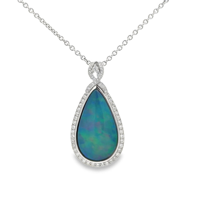 5.82 CT Opal &amp; 0.52 CTW Diamond 14K White Gold Pendant Necklace
