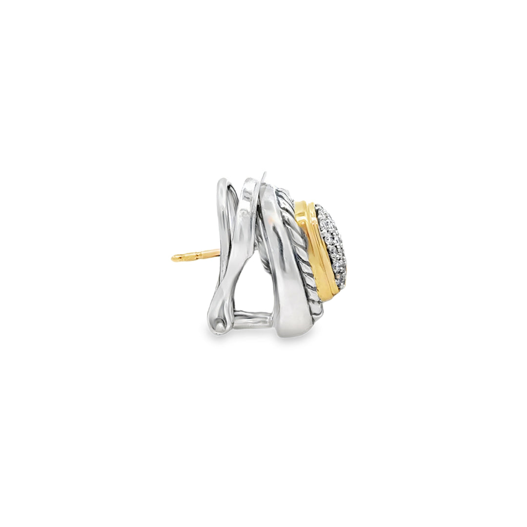 Pre-Owned David Yurman 0.50 CTW Diamond Sterling Silver &amp; 18K Yellow Gold Earrings
