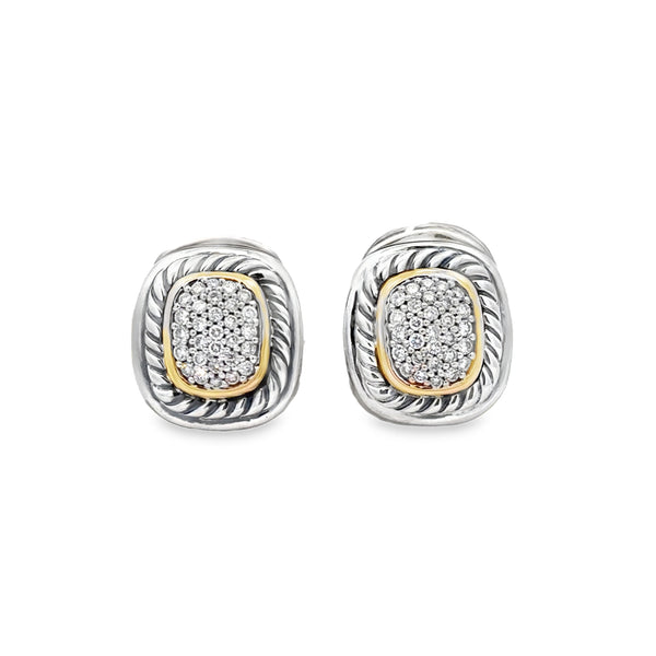 Pre-Owned David Yurman 0.50 CTW Diamond Sterling Silver & 18K Yellow Gold Earrings