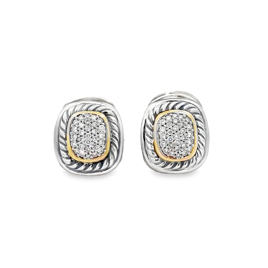 Pre-Owned David Yurman 0.50 CTW Diamond Sterling Silver &amp; 18K Yellow Gold Earrings