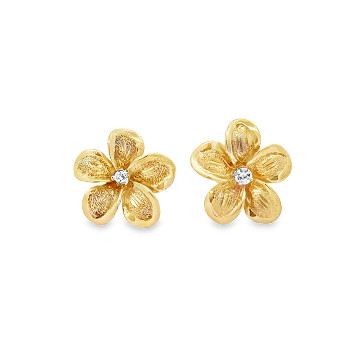 0.04 CTW Diamond Flower Earrings 10K Yellow Gold