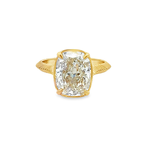 5.32 CT Diamond 18K Yellow Gold Elongated Cushion Cut Engagement Ring