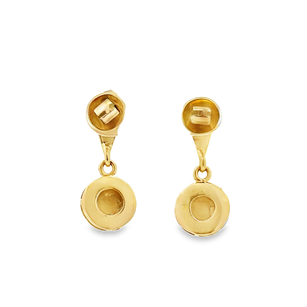 Vintage 5mm Pearl 14K Yellow Gold Drop Earrings Circa 1900&