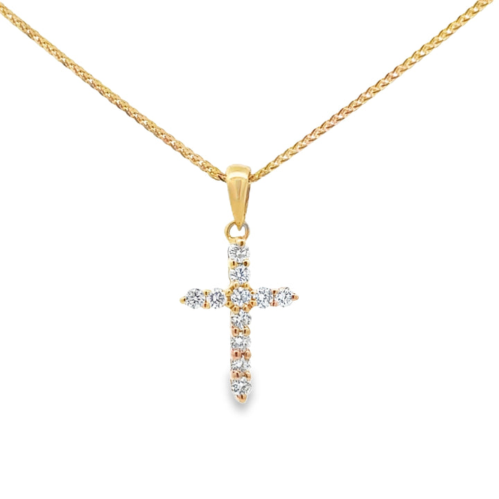 0.24 CTW Diamond 18K Yellow Gold Cross Pendant Necklace