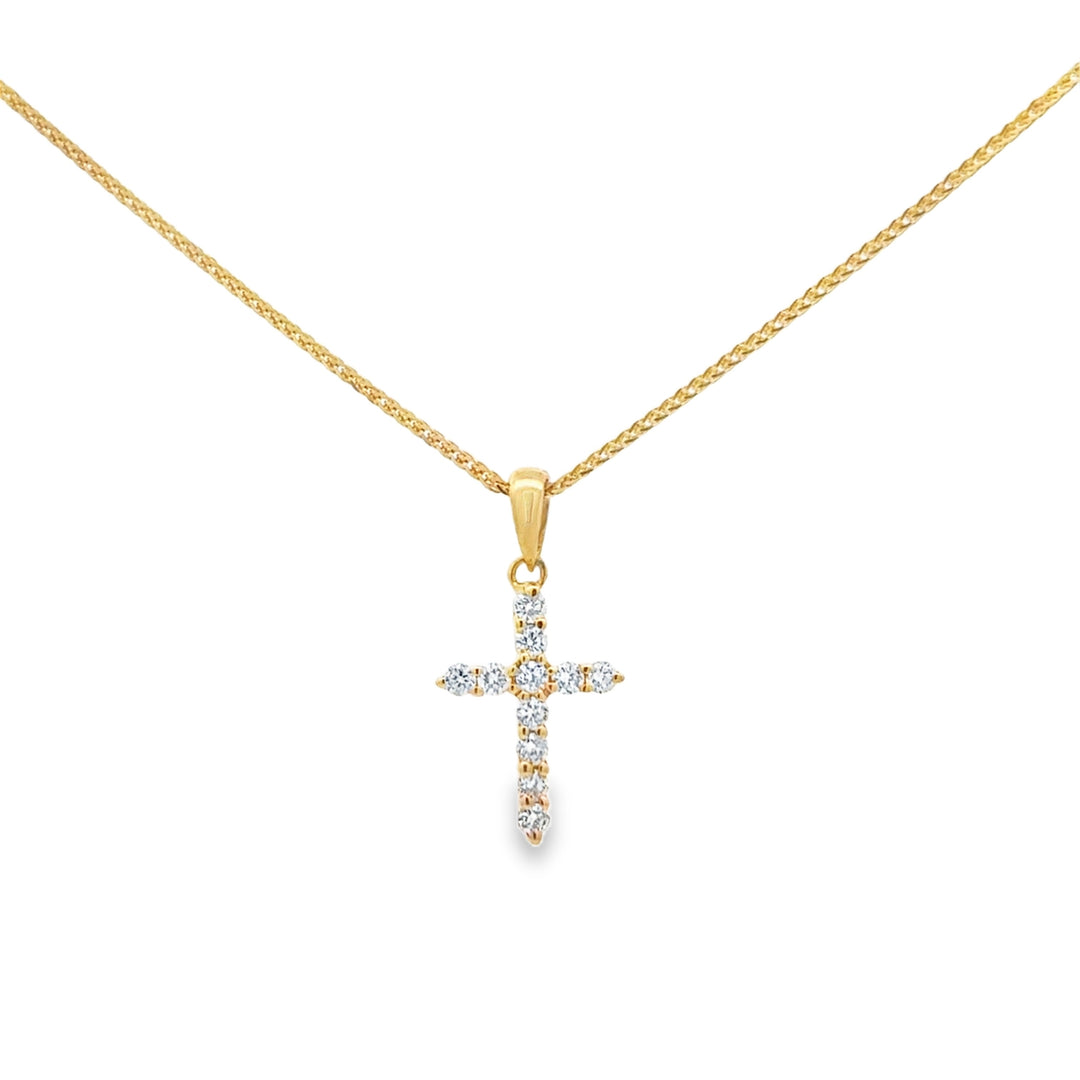 0.24 CTW Diamond 18K Yellow Gold Cross Pendant Necklace