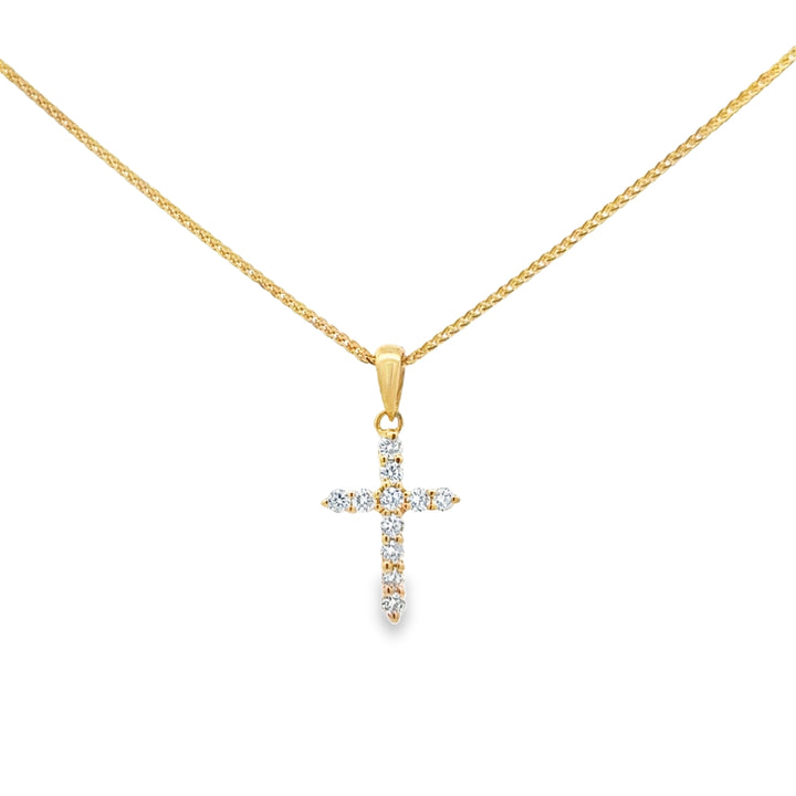 0.24 CTW Diamond 18K Yellow Gold Cross Pendant Necklace