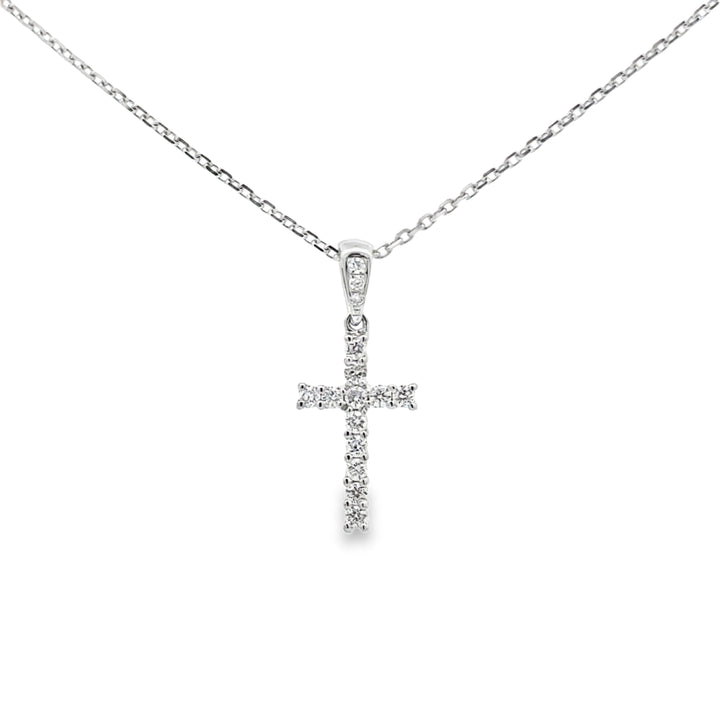 0.19 CTW Diamond 18K White Gold Cross Pendant Necklace