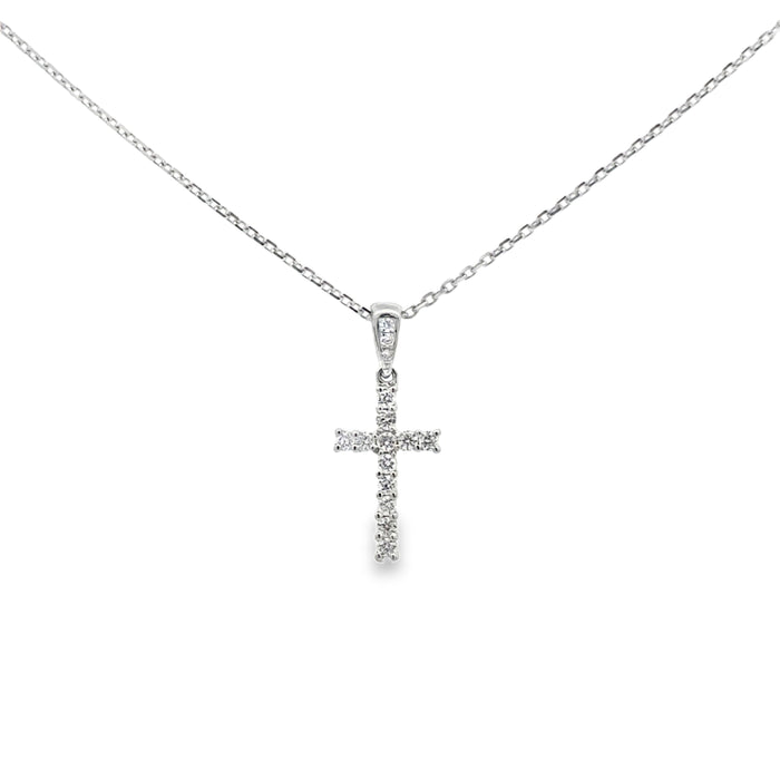 0.19 CTW Diamond 18K White Gold Cross Pendant Necklace