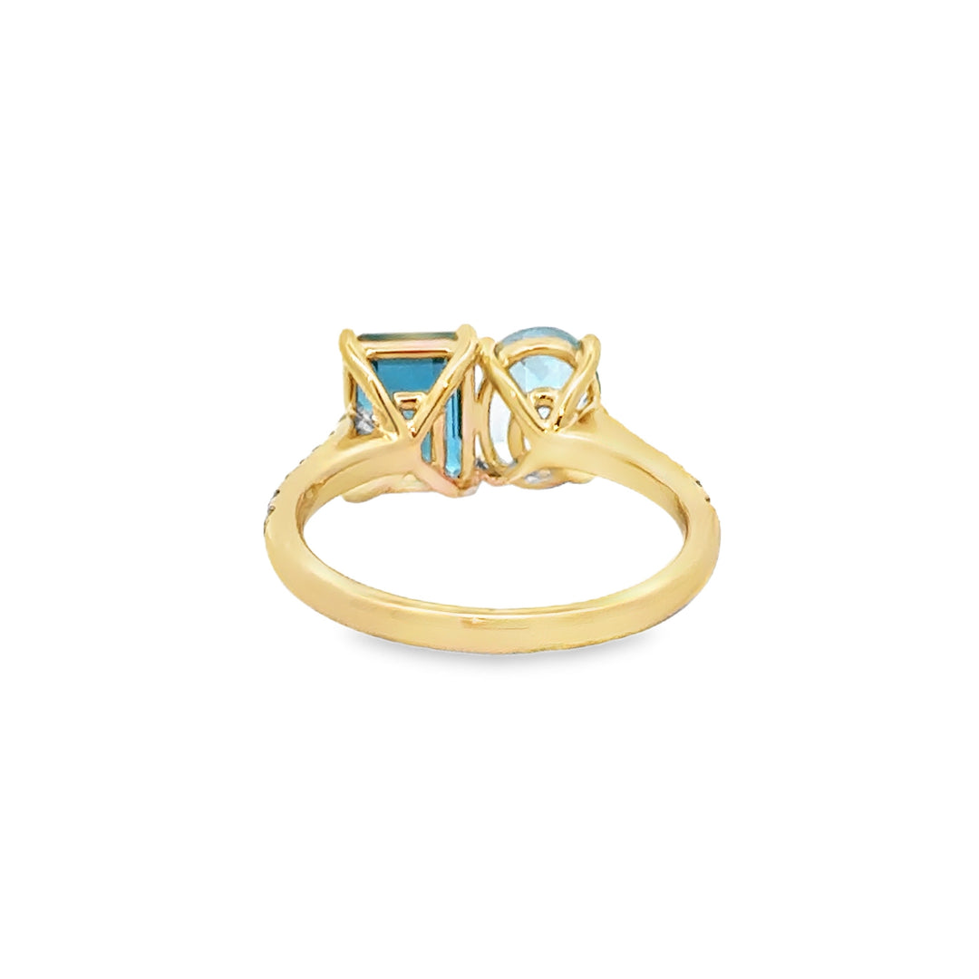Sky Blue & London Blue Topaz 0.24 CTW Diamond 18K Yellow Gold Ring
