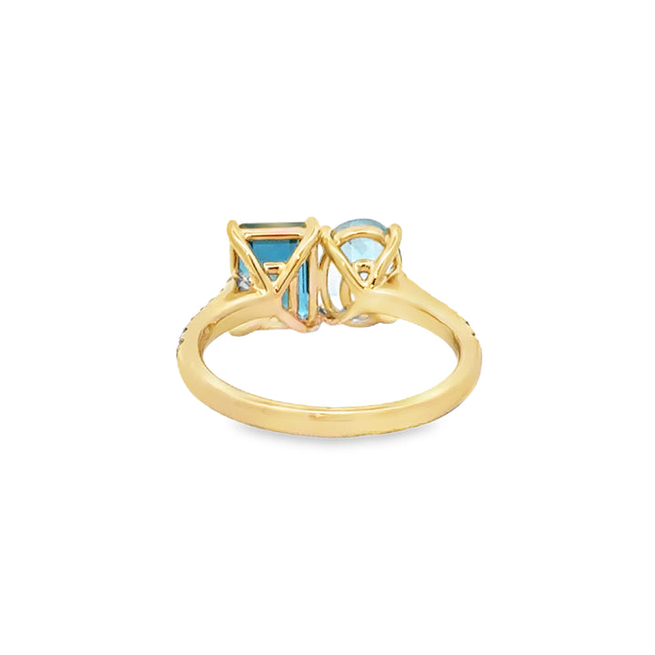 Sky Blue & London Blue Topaz 0.24 CTW Diamond 18K Yellow Gold Ring