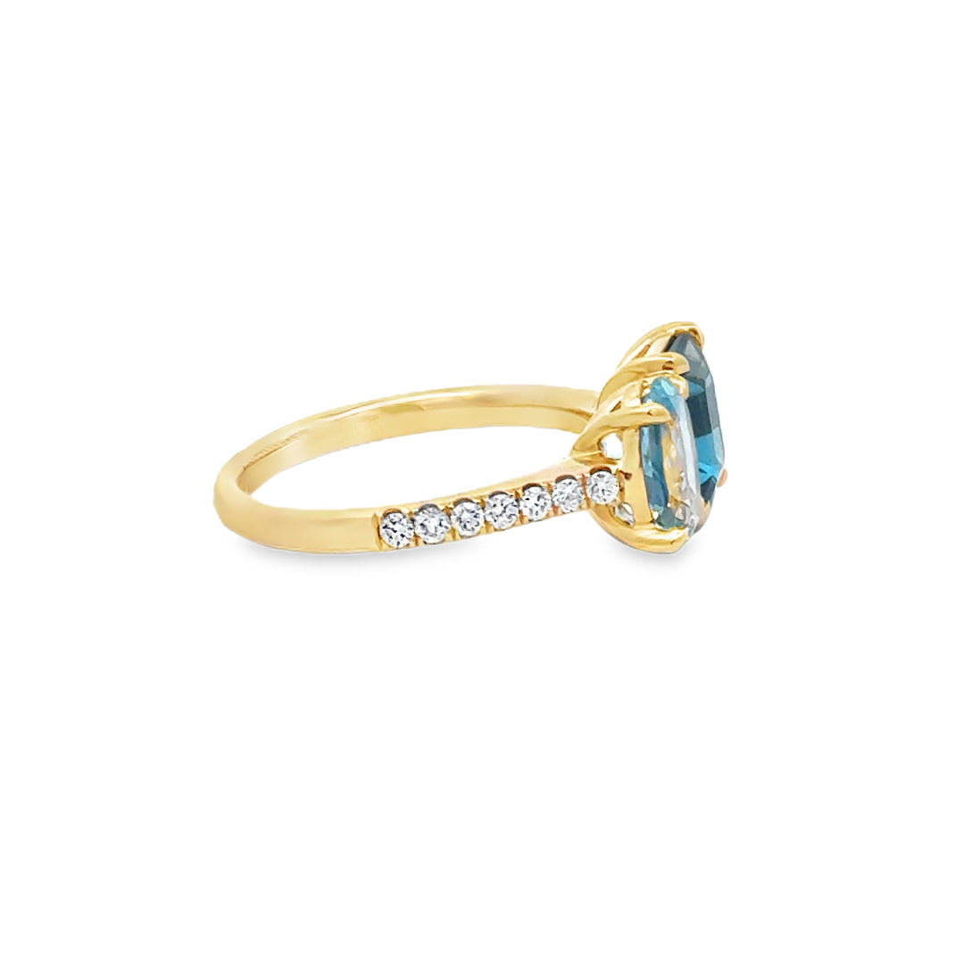 Sky Blue & London Blue Topaz 0.24 CTW Diamond 18K Yellow Gold Ring