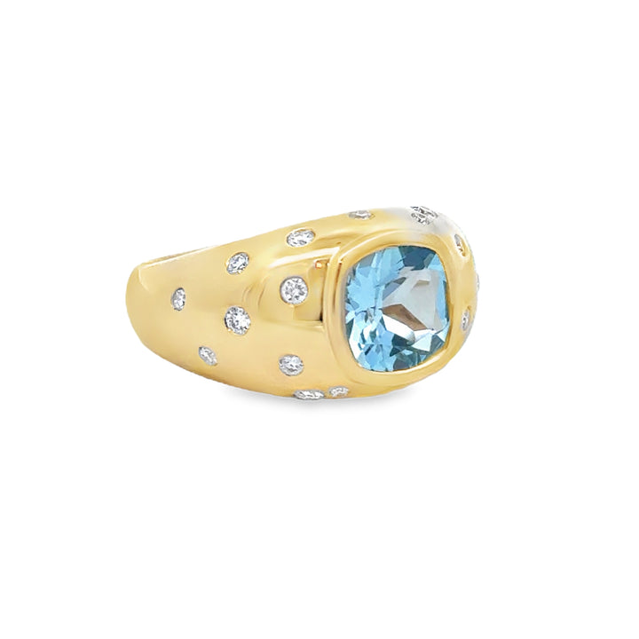 2.45 CT Sky Blue Topaz 0.33 CTW Diamond 18K Yellow Gold Ring