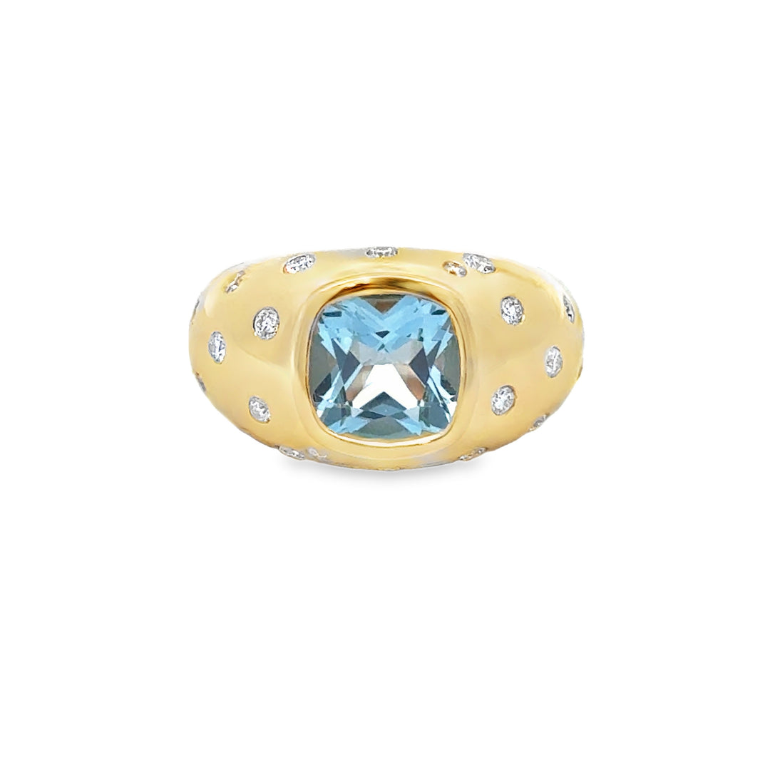 2.45 CT Sky Blue Topaz 0.33 CTW Diamond 18K Yellow Gold Ring