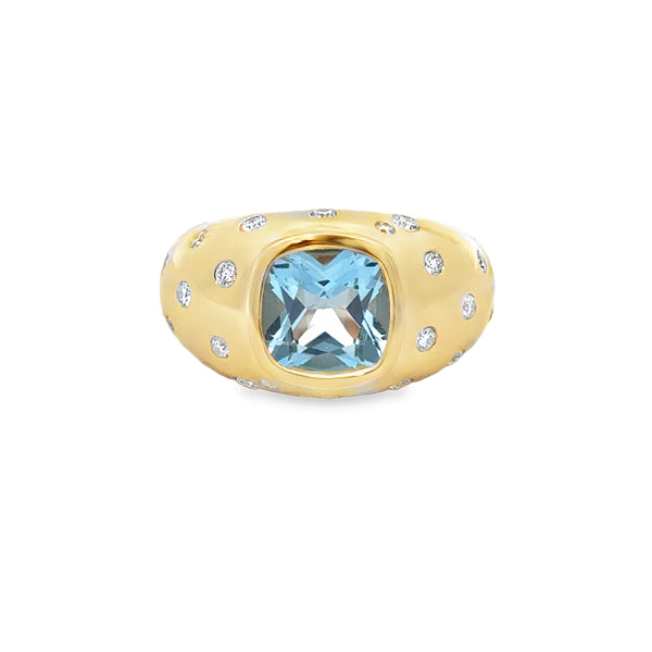 2.45 CT Sky Blue Topaz 0.33 CTW Diamond 18K Yellow Gold Ring