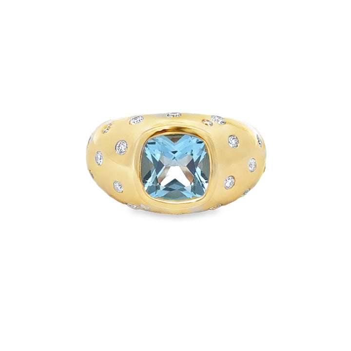 2.45 CT Sky Blue Topaz 0.33 CTW Diamond 18K Yellow Gold Ring