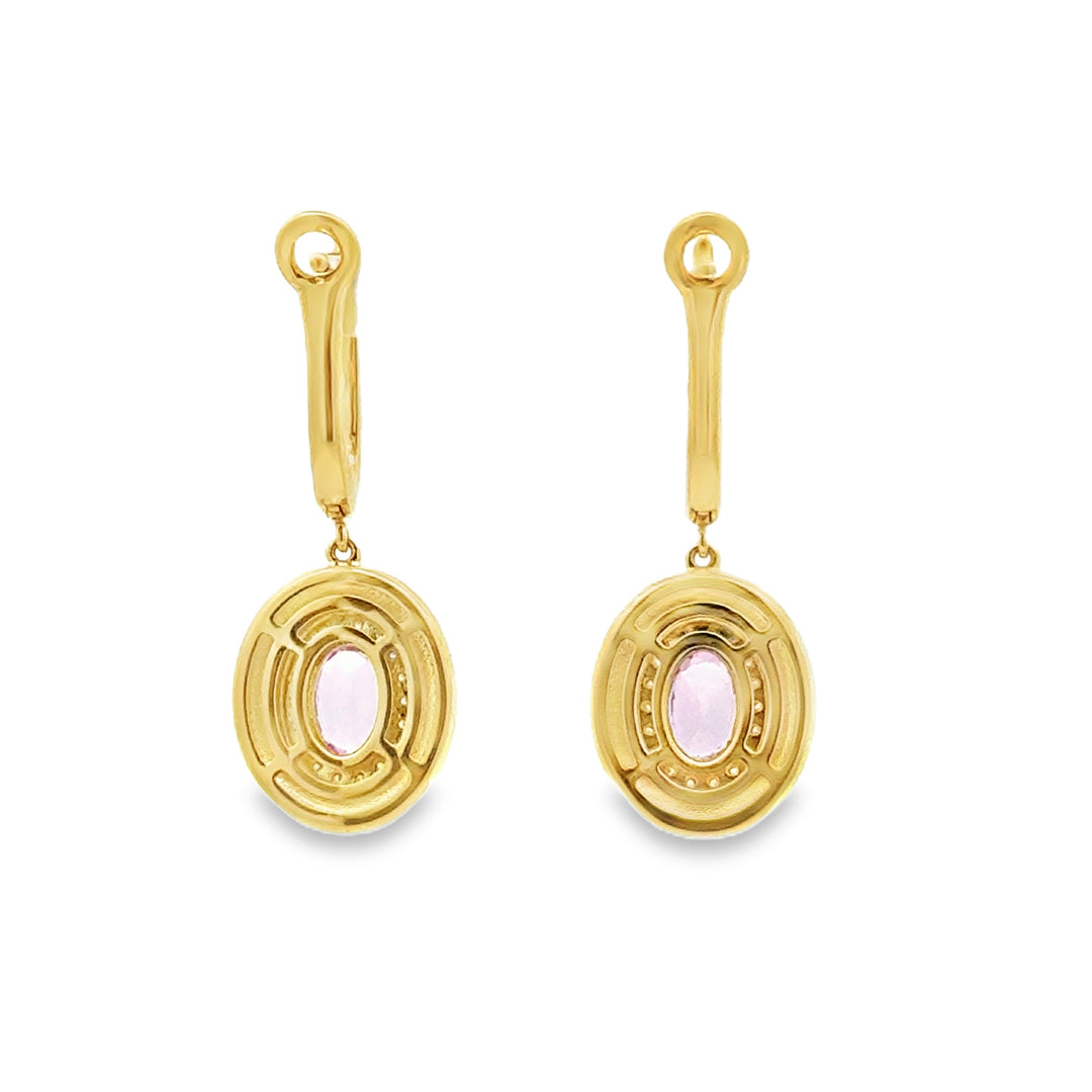 1.11 CTW Pink Sapphire 0.17 CTW Diamond 18K Yellow Gold Earrings