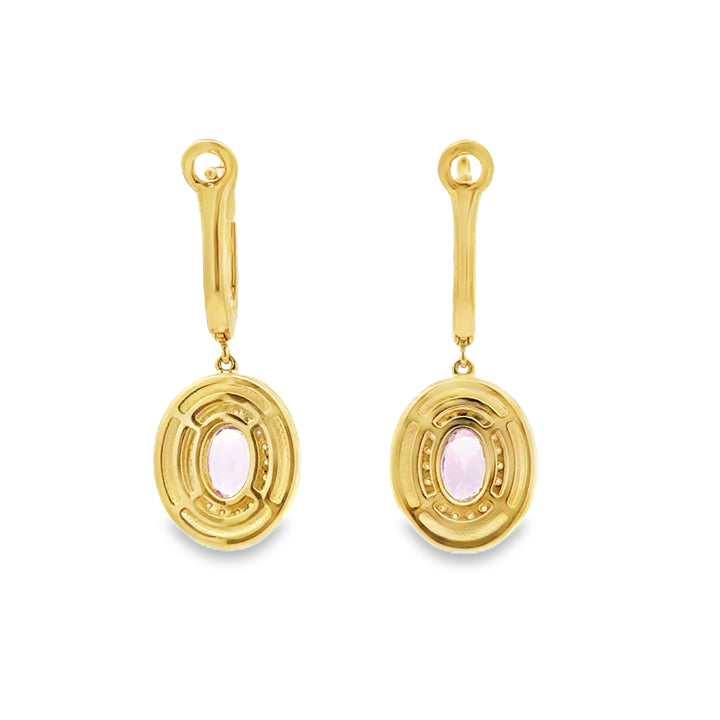 1.11 CTW Pink Sapphire 0.17 CTW Diamond 18K Yellow Gold Earrings