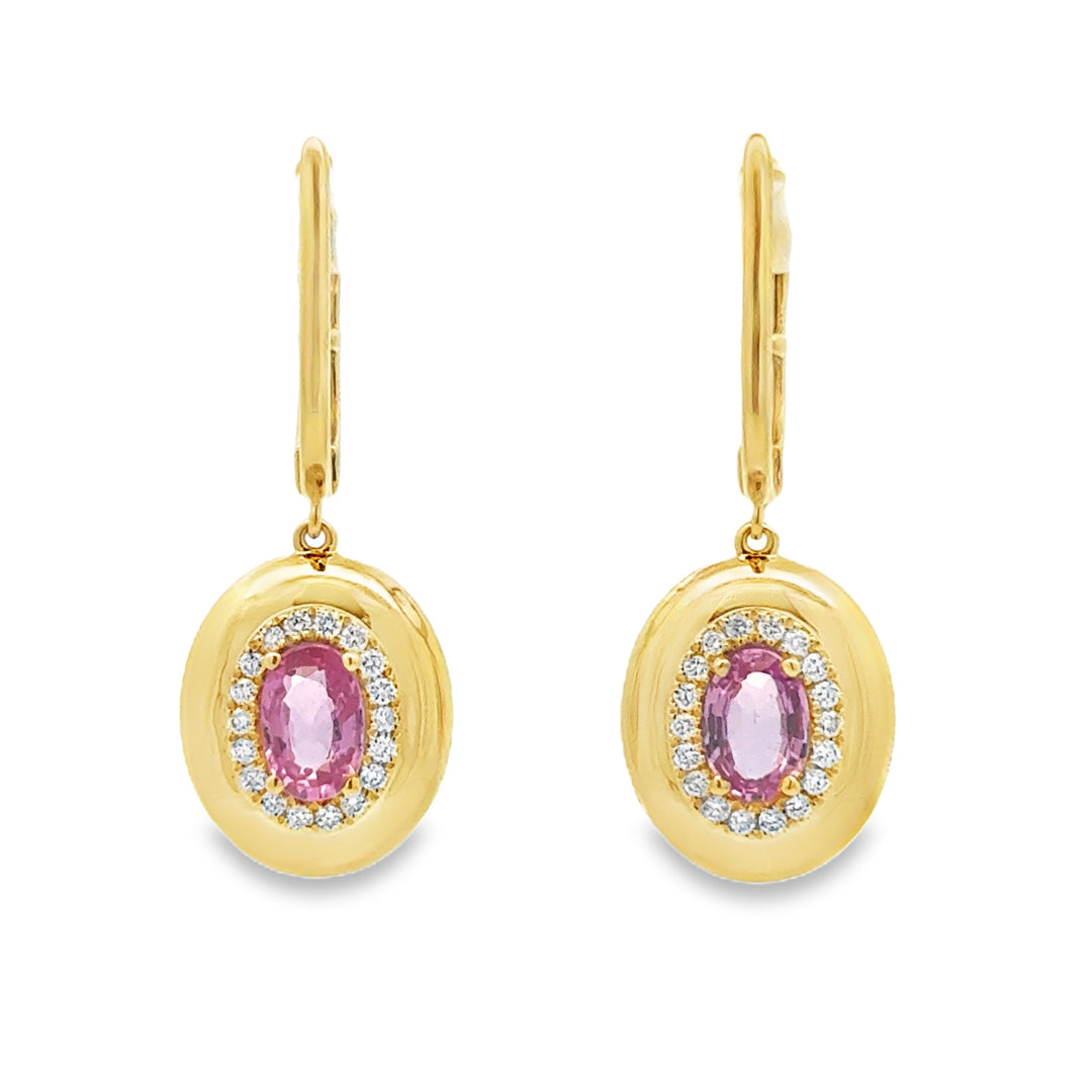 1.11 CTW Pink Sapphire 0.17 CTW Diamond 18K Yellow Gold Earrings