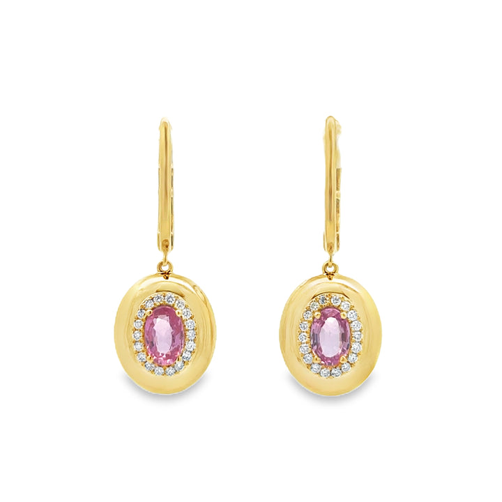 1.11 CTW Pink Sapphire 0.17 CTW Diamond 18K Yellow Gold Earrings