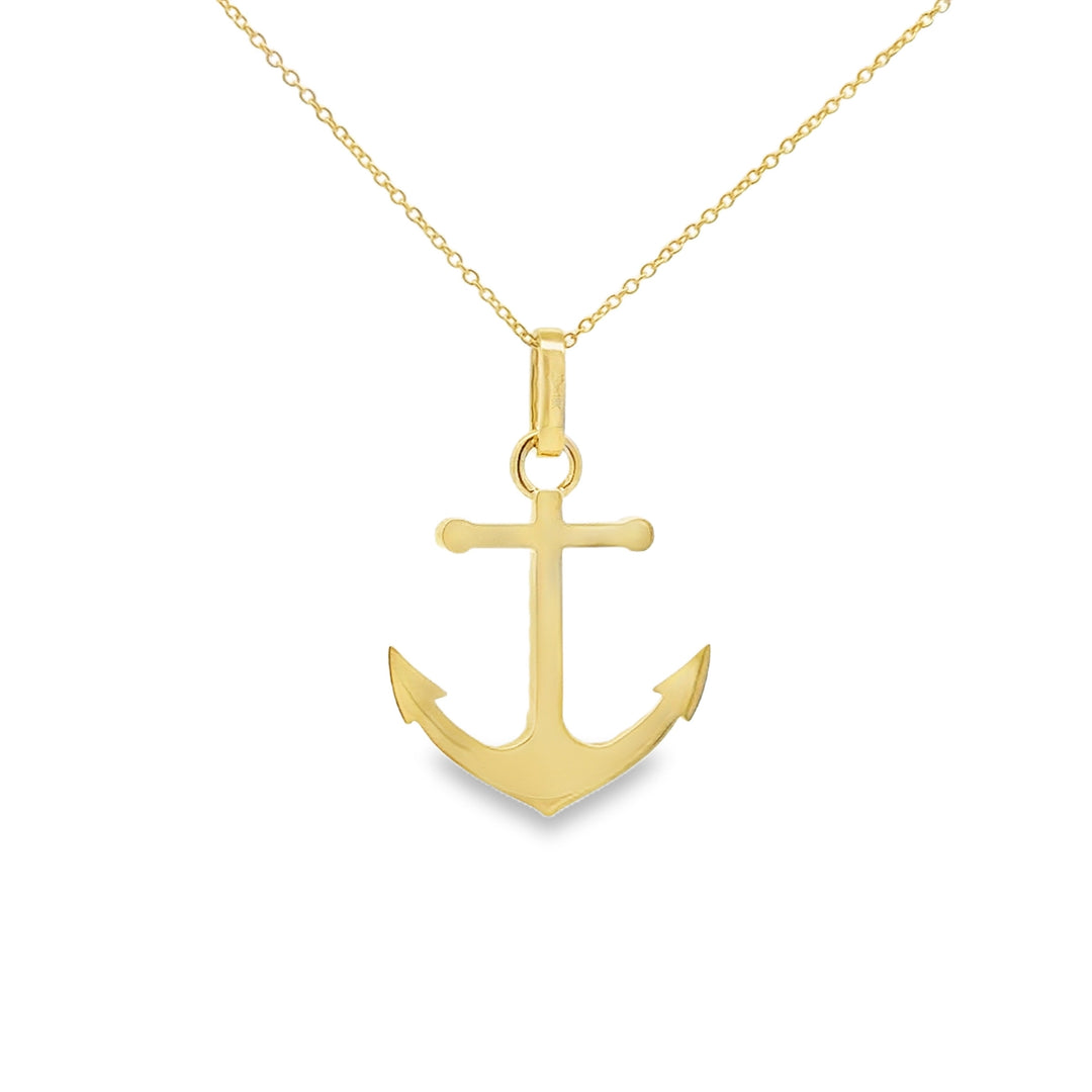 0.62 CTW Diamond Anchor Pendant Necklace in 18K Yellow Gold