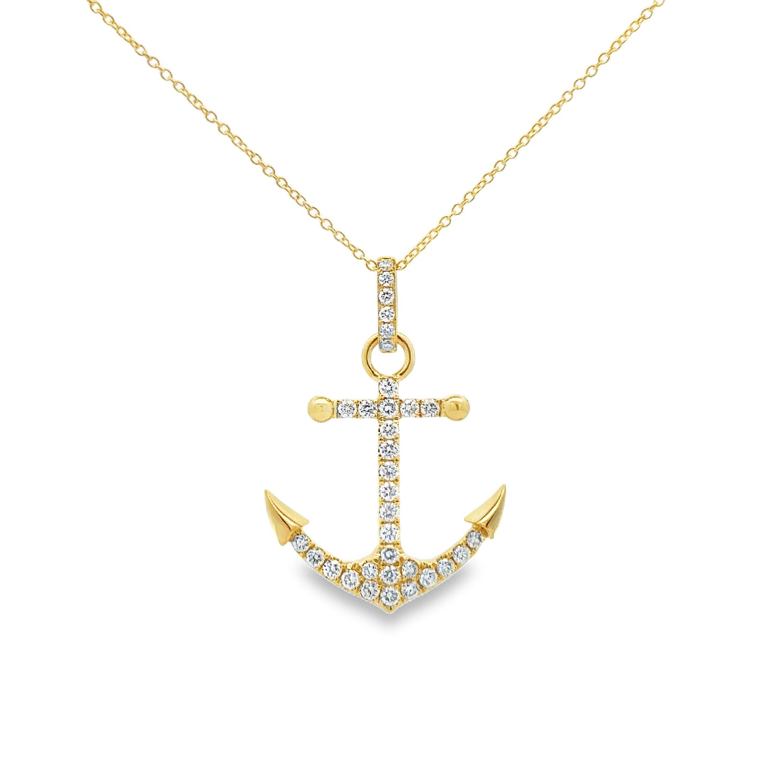 0.62 CTW Diamond Anchor Pendant Necklace in 18K Yellow Gold