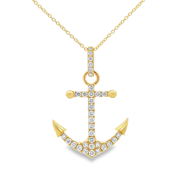 0.62 CTW Diamond Anchor Pendant Necklace in 18K Yellow Gold
