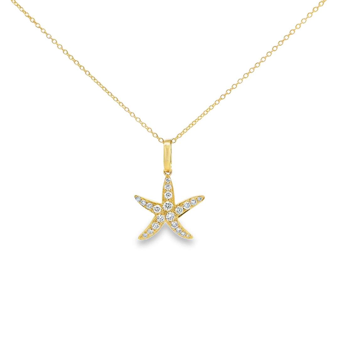Doves 0.26 CTW Diamond 18K Yellow Gold Starfish Pendant Necklace