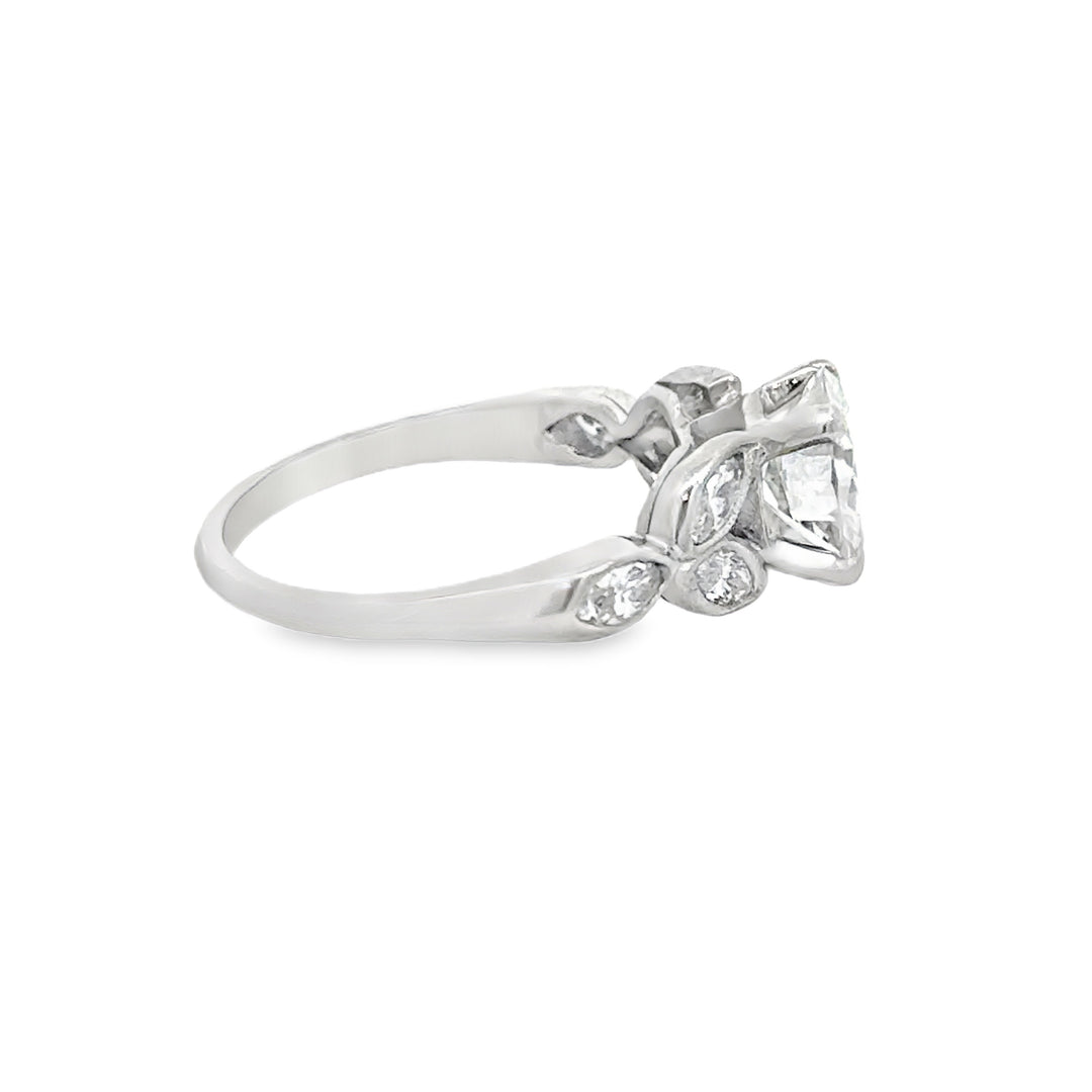1.47 CT Diamond Platinum Vintage Engagement Ring